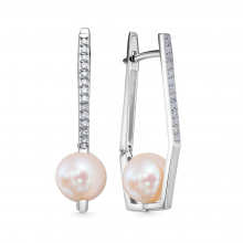 Серьги из белого золота с жемчугом и бриллиантами (арт. 02-6006)