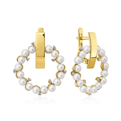 Серьги из желтого золота с жемчугом и бриллиантами (арт. 2-308726-00-28)