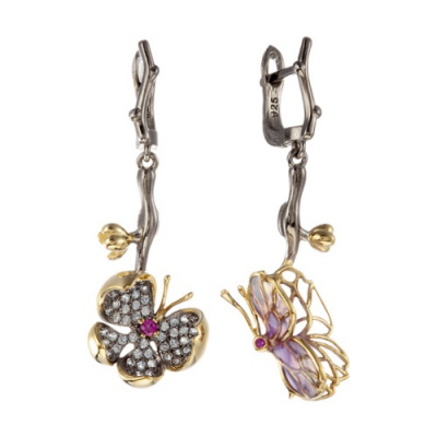 Серьги из серебра с фианитами и эмалью (арт. 37С131125)