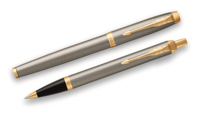 Подарочный набор из 2-х ручек Parker IM brushed metal GT роллер+шар.ручки (арт. 2093217)