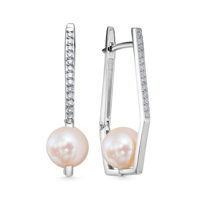 Серьги из белого золота с жемчугом и бриллиантами (арт. 02-6006)